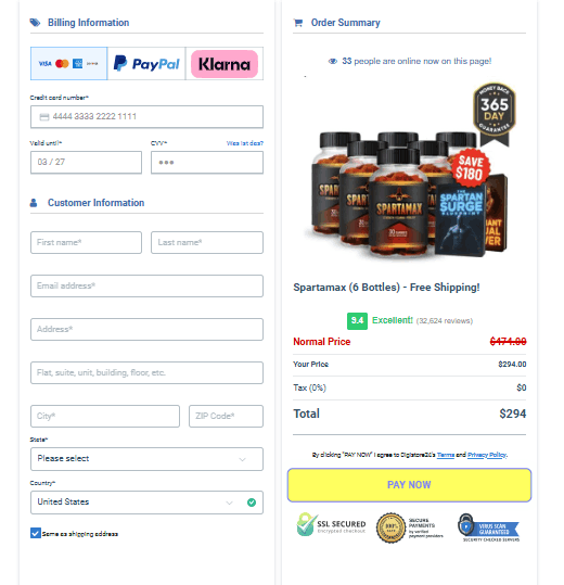 SpartaMax Order Page